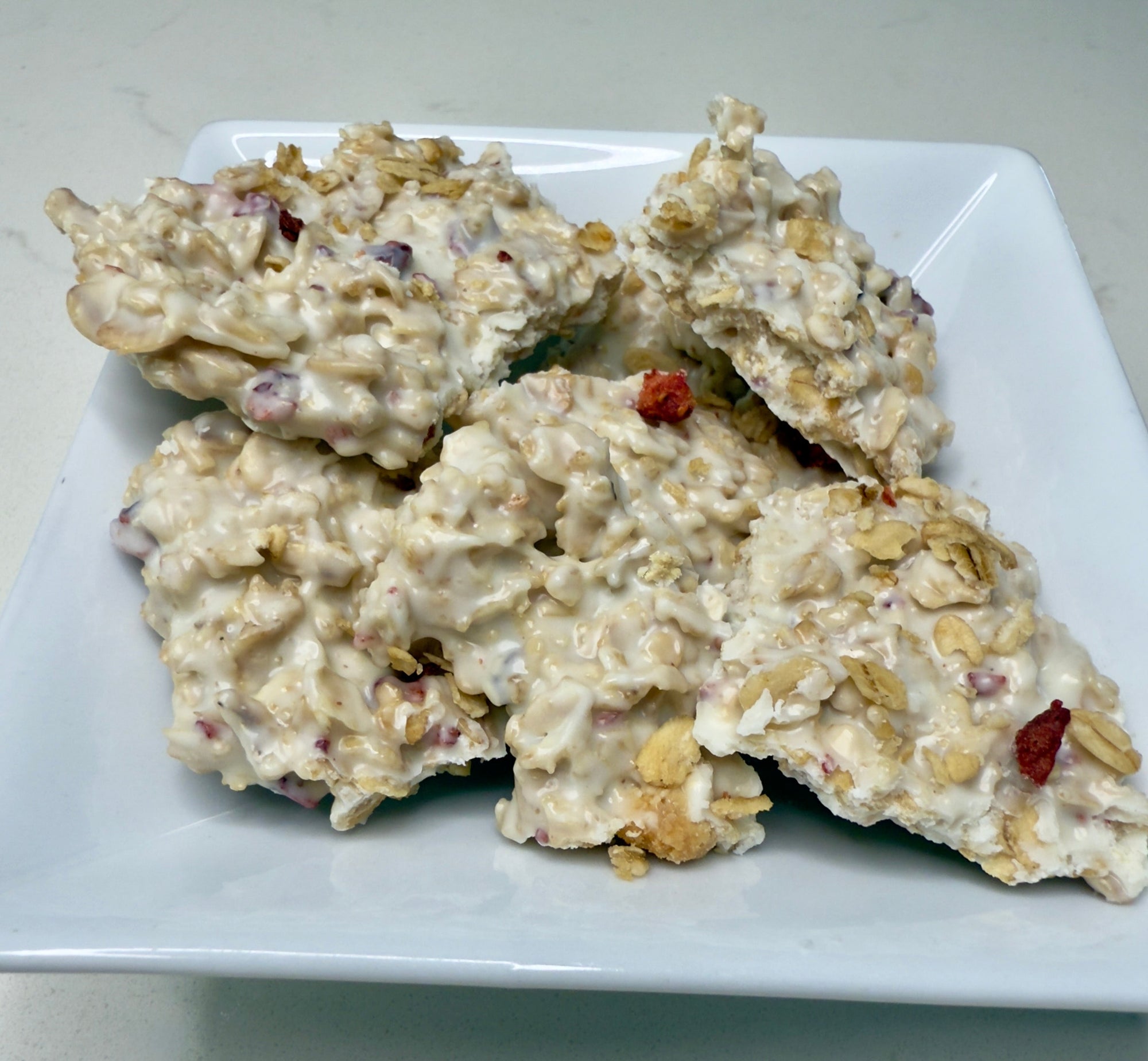 White Chocolate Strawberry Crunch Bark