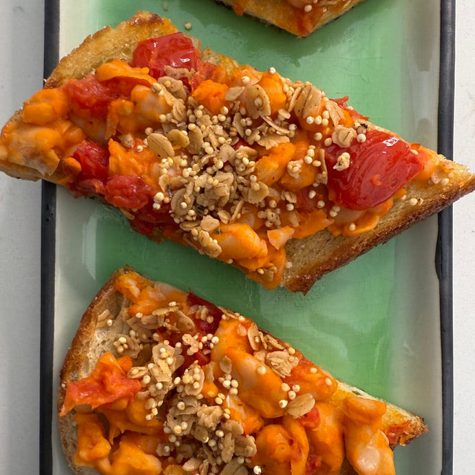 Over the Top Spicy Cannellini Bean and Marzano Tomato Toasts