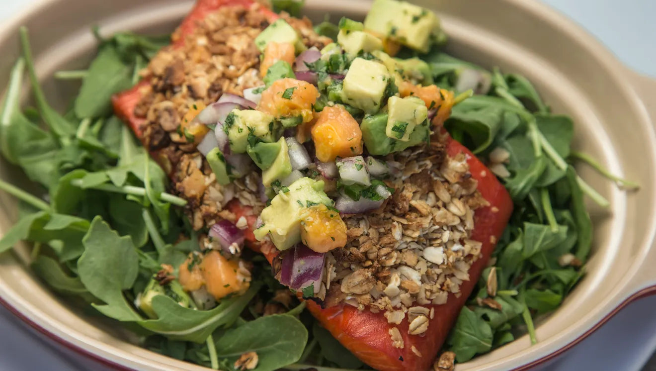 LocoCocoNut-Crusted Salmon With Avocado-Papaya Salsa