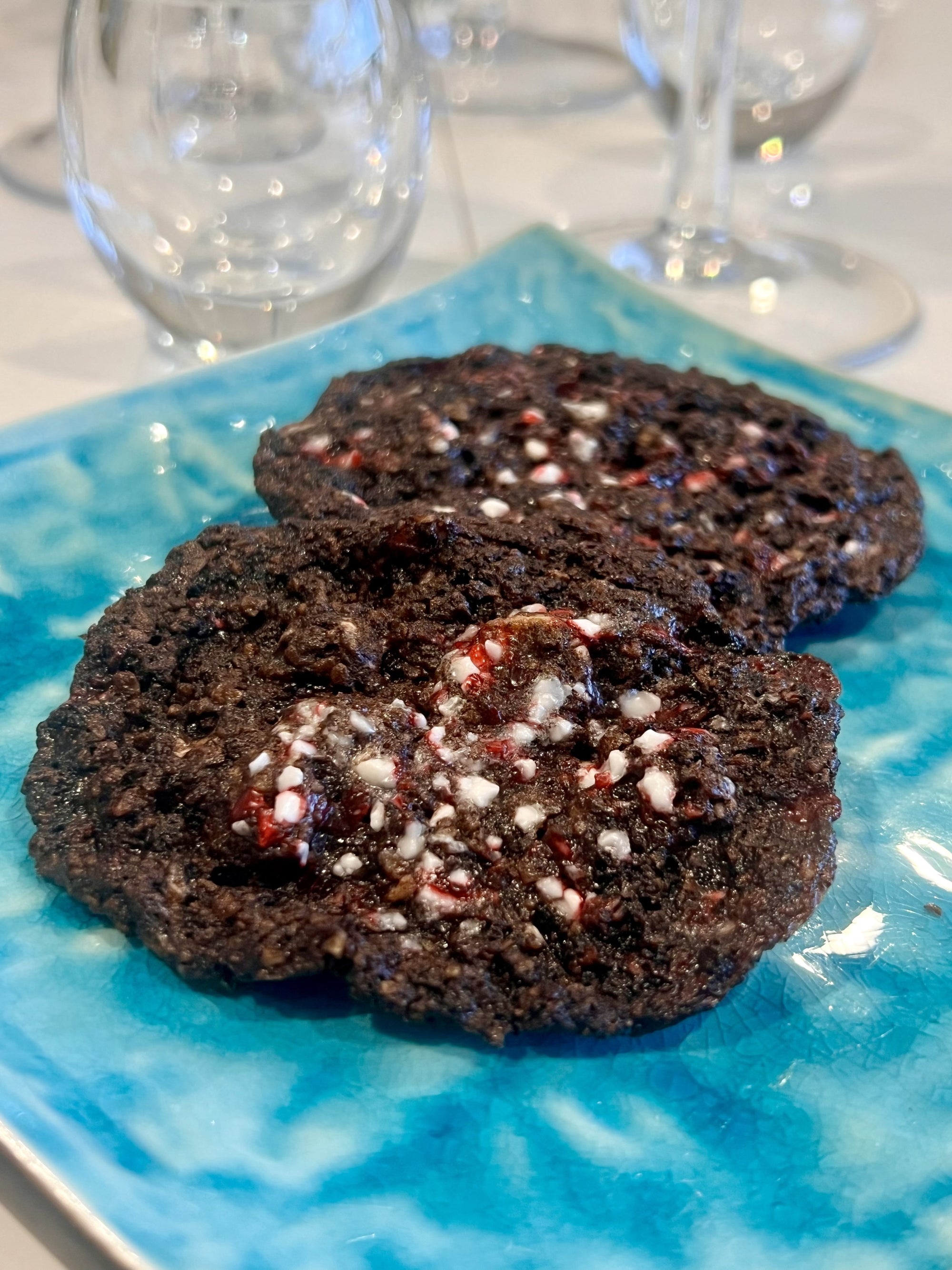 Dark Chocolate Peppermint Crunch Cookies with White Chocolate Chips