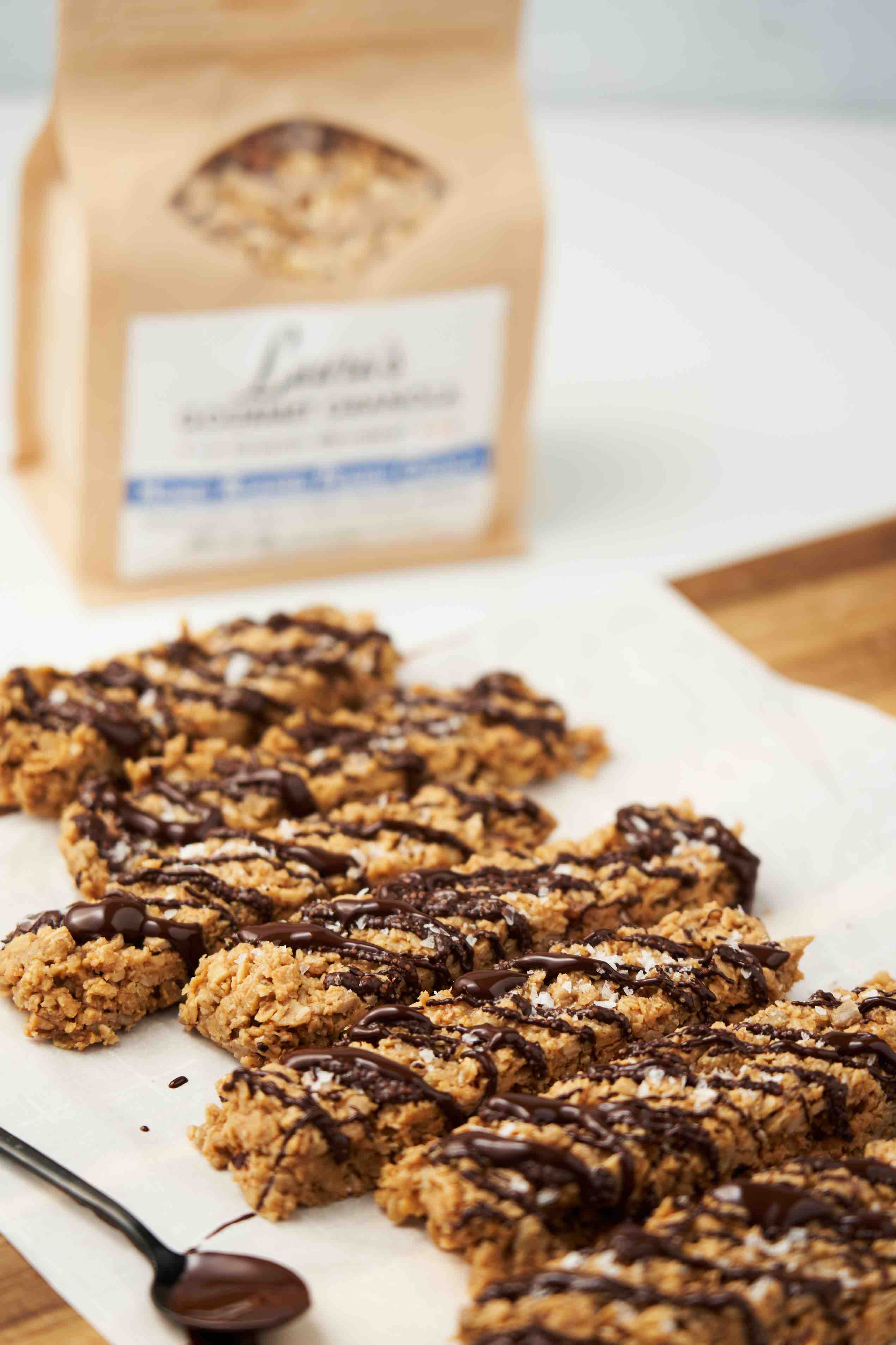 Honey Roasted Peanut Crunch No Bake Bar with Dark Chocolate Drizzle