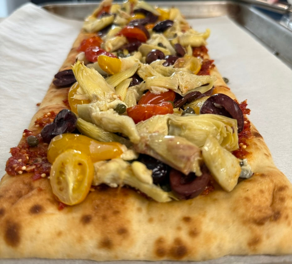 Mediterranean Flatbread Pizzas with Sun Dried Tomato Over the Top Spread
