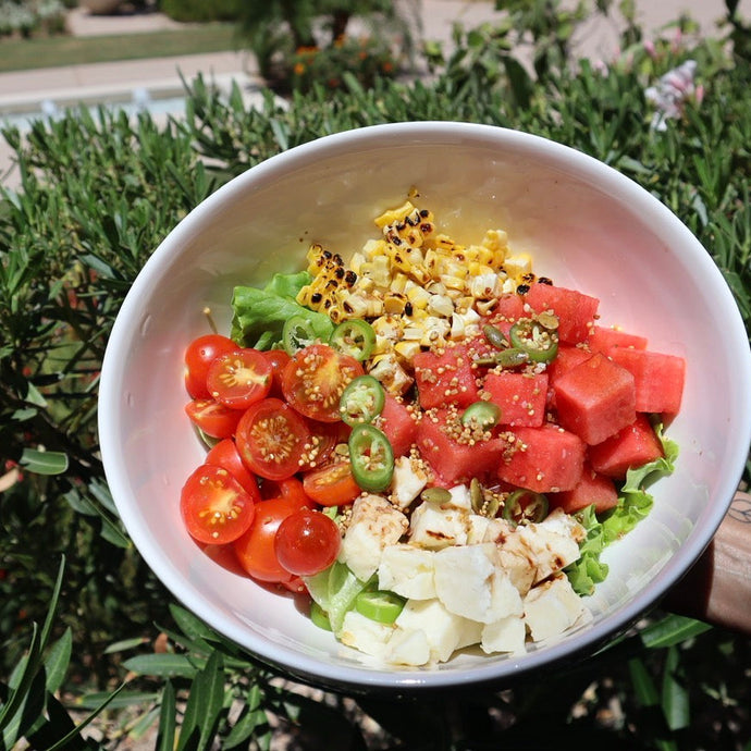 Fire-Roasted Corn, Watermelon and Grilled Halloumi Salad